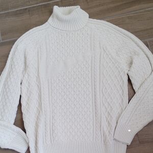 Nike Men's Cream Turtleneck Cable Knit Sweater Sz S Fisherman Wool Blend Preppy